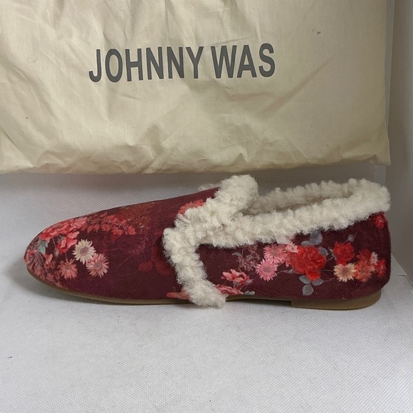 Johnny Was Sweet Bouquet Floral Cozy Shearling Loafer Slippers Burgundy Size 7 - Picture 7 of 13